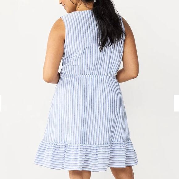 Draper James RSVP Dress Womens Size L Blue Stripe Linen Blend Lined Sundress - Picture 3 of 13